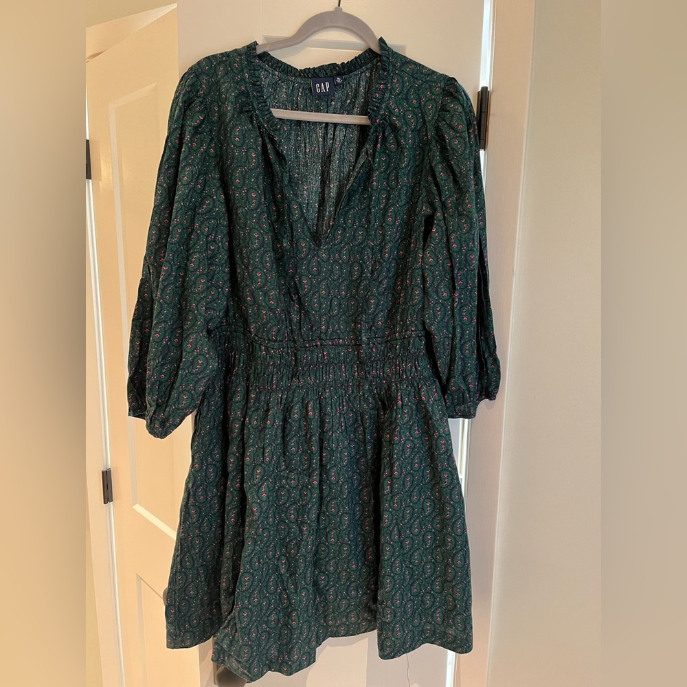 GAP Green/black print Smocked waist dress sz XL